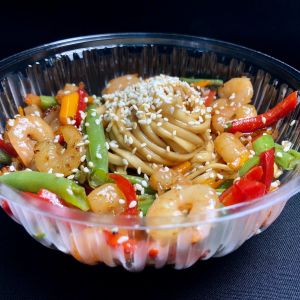 Теплый боул с креветками и лапшой удон (280 грамм)